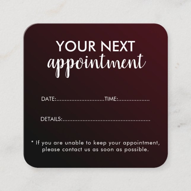 Trendy Modern Salon Appointment Reminder Card Tidsbeställning Kort (Framsida)