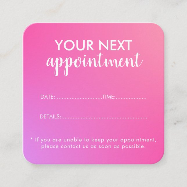 Trendy Modern Salon Appointment Reminder Card Tidsbeställning Kort (Framsida)
