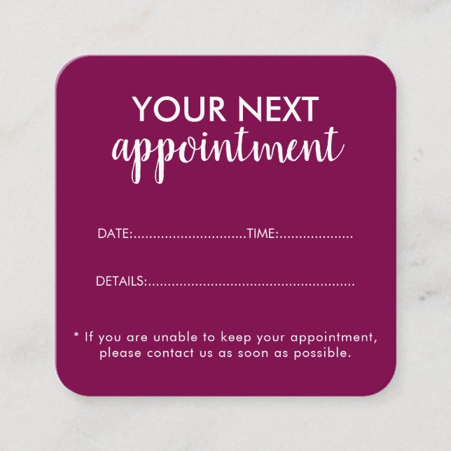 Trendy Modern Salon Appointment Reminder Card Tidsbeställning Kort (Framsida)
