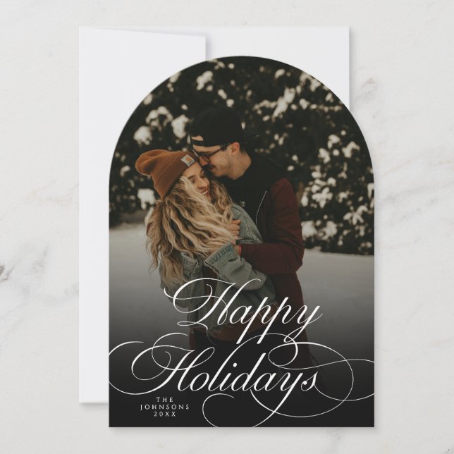 Trendy Modern Script & Arch 1 Photo Christmas Card Inbjudningar (Framsida)