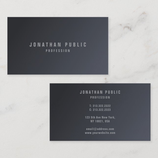 Trendy Modern Simple Template Elegant Dark Grey Visitkort (Fram/baksida)