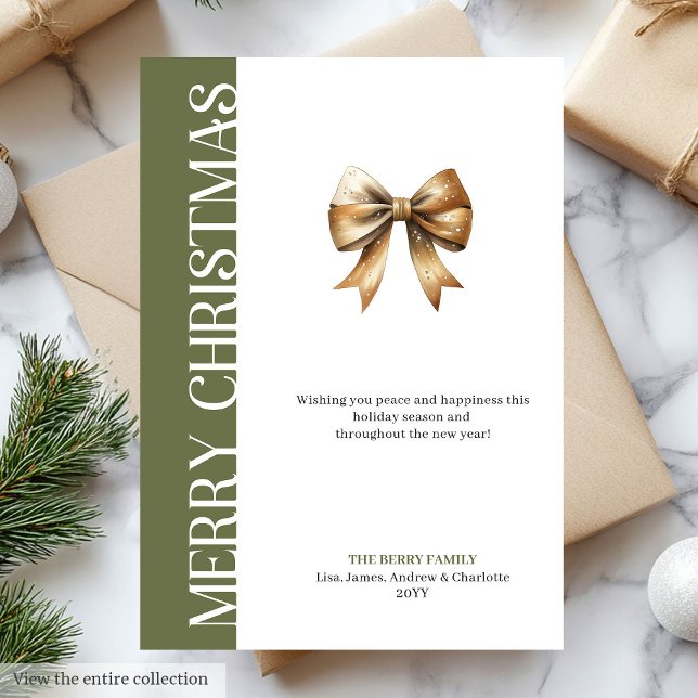 Trendy Neutral Christmas Bow Greeting Card Design Julkort (Trendy Neutral Christmas Tree Greeting Card Design)