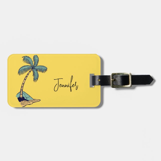 Trendy Palm Tree Vacation Bagagebricka (Horisontell Framsida)