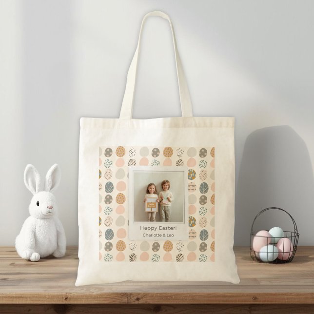 Trendy Pastel Easter Photo Tote Bag | Personalized Tygkasse (Skapare uppladdad)