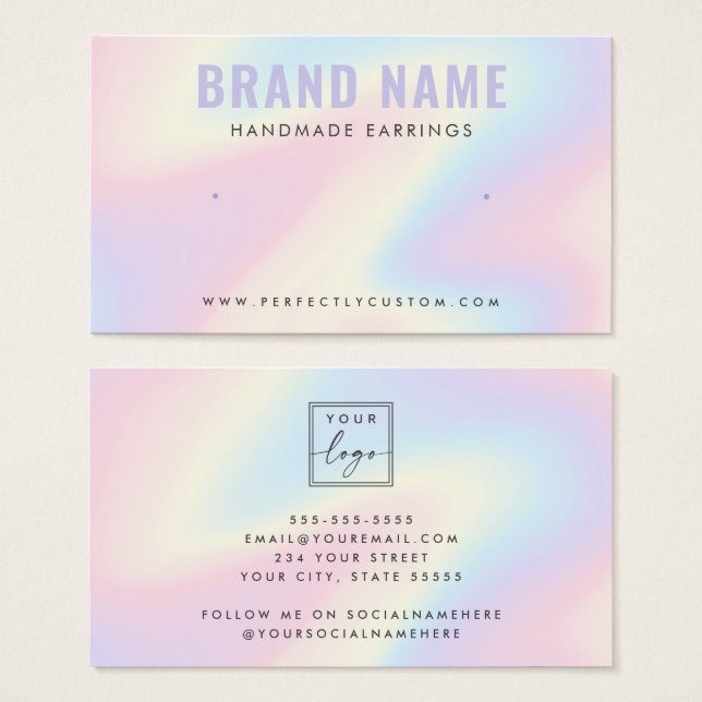 Trendy pastel rainbow logo stud earring display visitkort (Framsida & baksida)