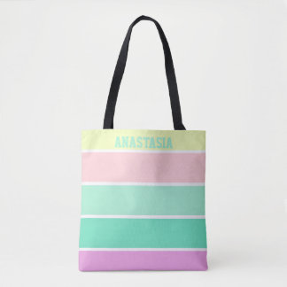 Trendy Pastel Stripes Personalized Tygkasse