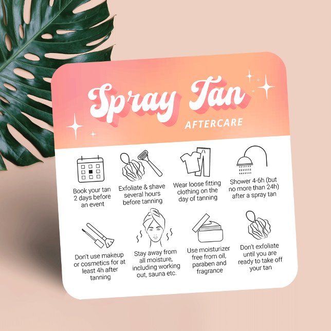 Trendy Peach Groovy Spray Tan Aftercare Cards Fyrkantigt Visitkort (spray tan prep + aftercare instructions cards in trendy groovy style with your logo and custom text)