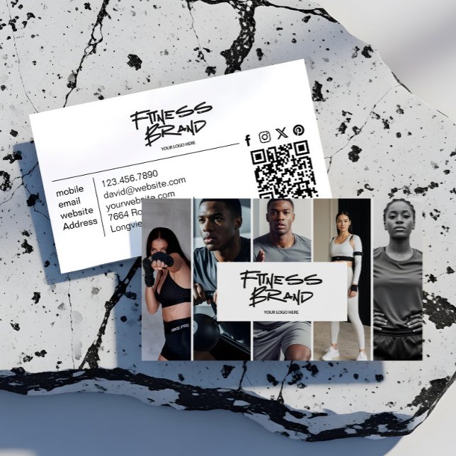 Trendy Personal Trainer Fitness Photo Collage Visitkort (Trendy Personal Trainer Fitness Photo Collage Business Card)