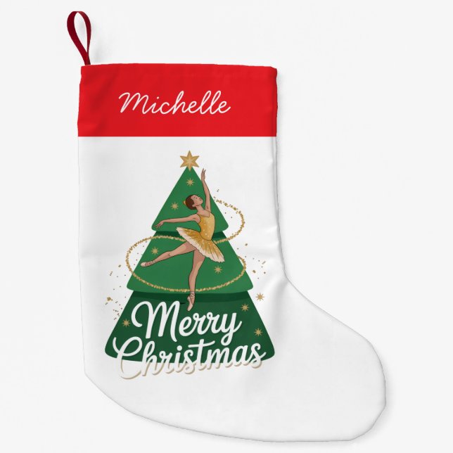 Trendy Personalized Ballerina Christmas Tree  Liten Julstrumpa (Framsidan)