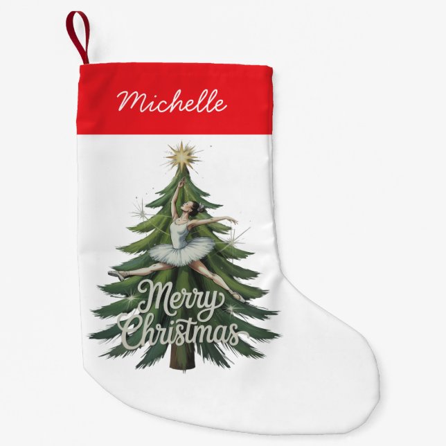 Trendy Personalized Ballerina Christmas Tree  Liten Julstrumpa (Framsidan)