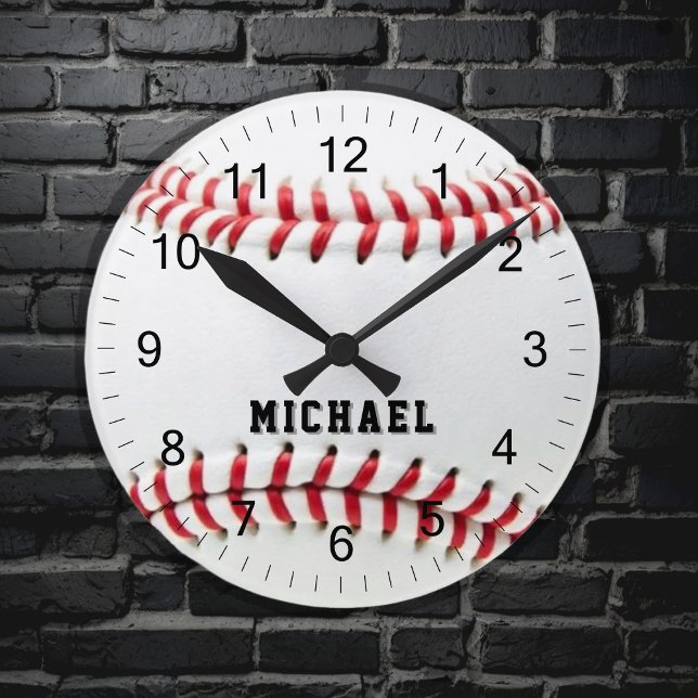Trendy Personalized Baseball Name  Rund Klocka (Skapare uppladdad)