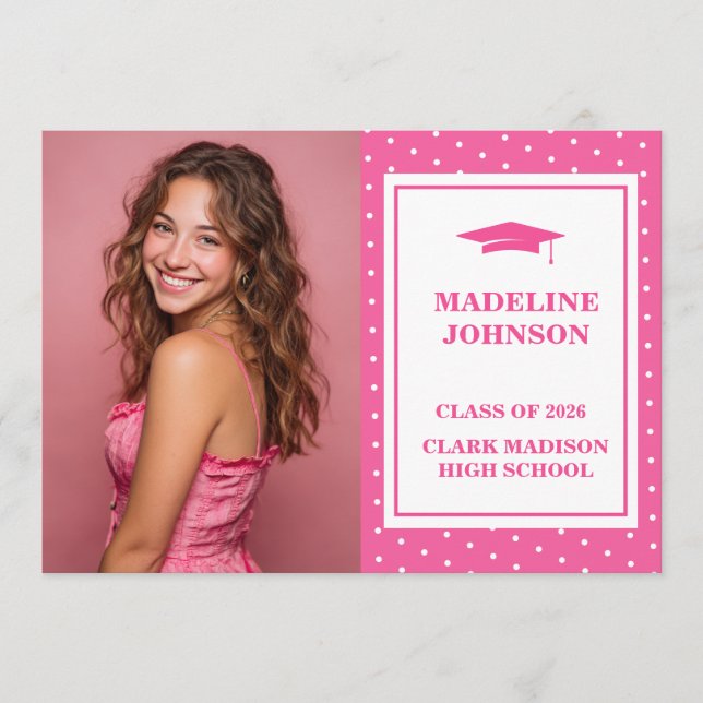 Trendy Pink 2026 Graduation Announcement Inbjudningar (Framsida)