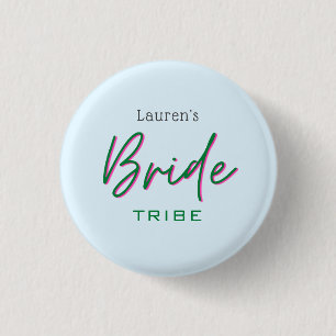 Trendy pink and blue Bride tribe Button Knapp