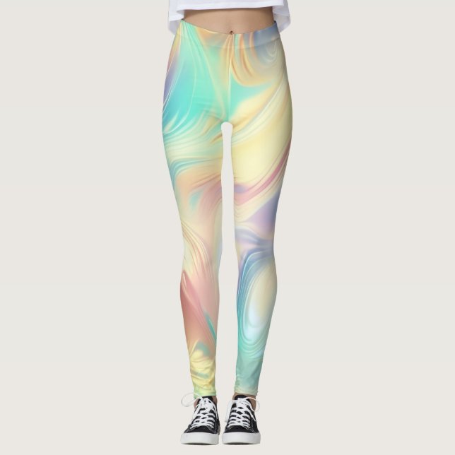Trendy Pink Blue yellow abstract waves Leggings (Framsida)