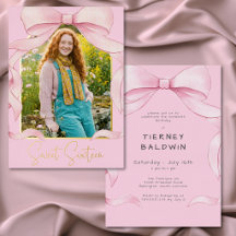 Trendy Pink Bow Sweet Sixteen Photo Birthday Party