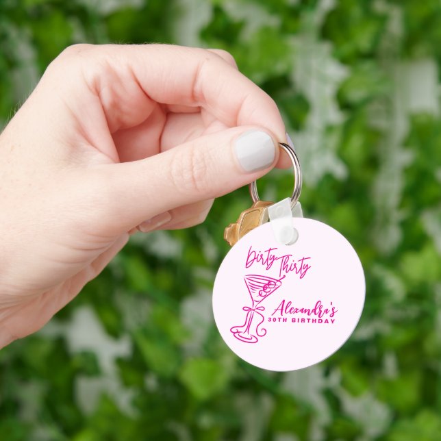Trendy Pink Dirty Thirty 30th Birthday Nyckelring (Hand)