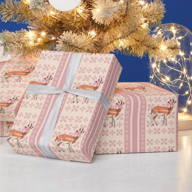 Trendy Pink Doe-patterned Christmas  Presentpapper (Helgdagar)