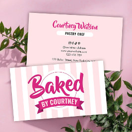 Trendy Pink Stripes Girly Bakery Chef Caterer Visitkort
