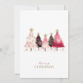 Trendy Pink Trees Christmas Card Julkort