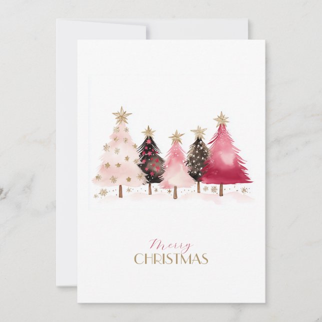 Trendy Pink Trees Christmas Card Julkort (Framsida)
