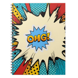 Trendy pop art Modern retro OMG 50s red blue Anteckningsbok