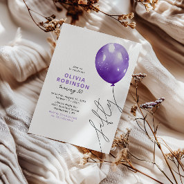 Trendy Purple Balloon 50th Birthday Inbjudningar