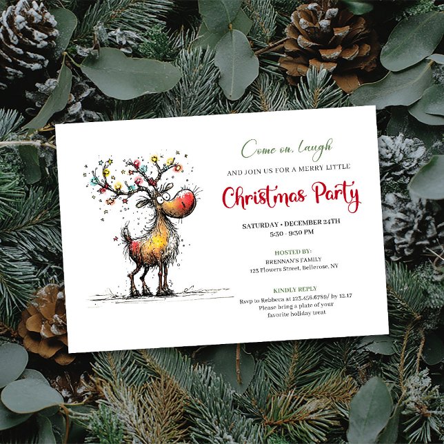 Trendy Quirky Reindeer Watercolor Party Invite Inbjudningar (Trendy Quirky Reindeer Watercolor Party Invite)
