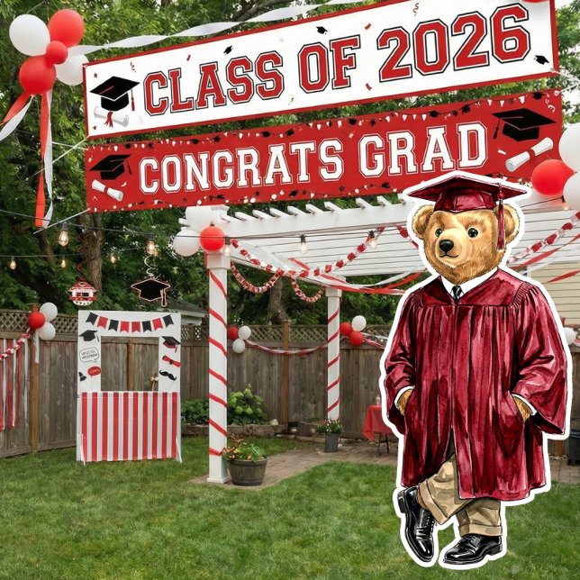Trendy Red Bear Printable Graduation Party Decor Poster (Skapare uppladdad)