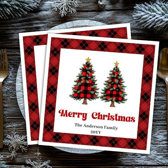 Trendy Red Black Plaid Napkin Personalized Pappersservett (Trendy Red Black Plaid Napkin Personalized)