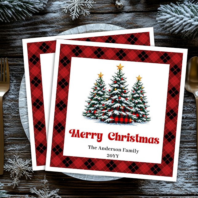 Trendy Red Black Tartan Napkin for Christmas Pappersservett (Trendy Red Black Tartan Napkin for Christmas)