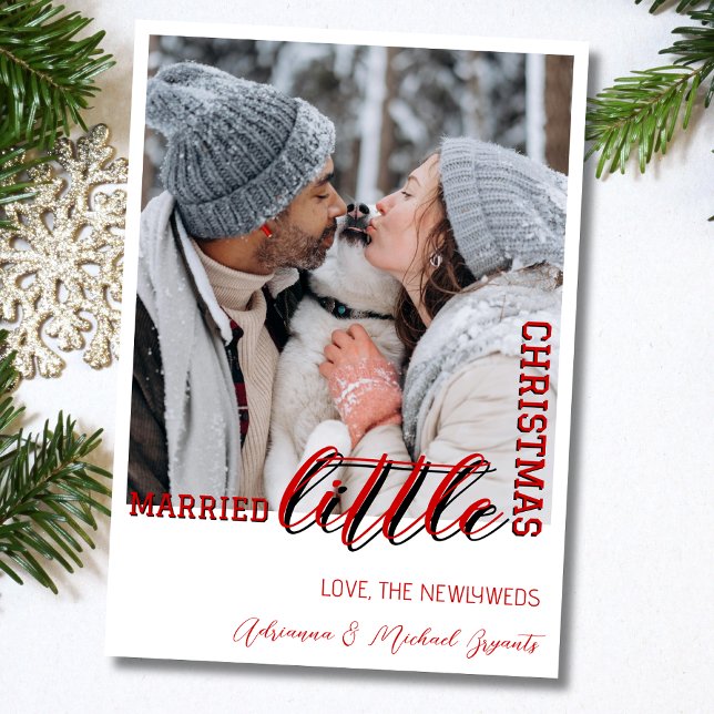 Trendy Red Calligraphy Married Little Christmas Julkort (Skapare uppladdad)