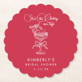 Trendy Red She's The Cherry On Top Bridal Shower Underlägg Papper