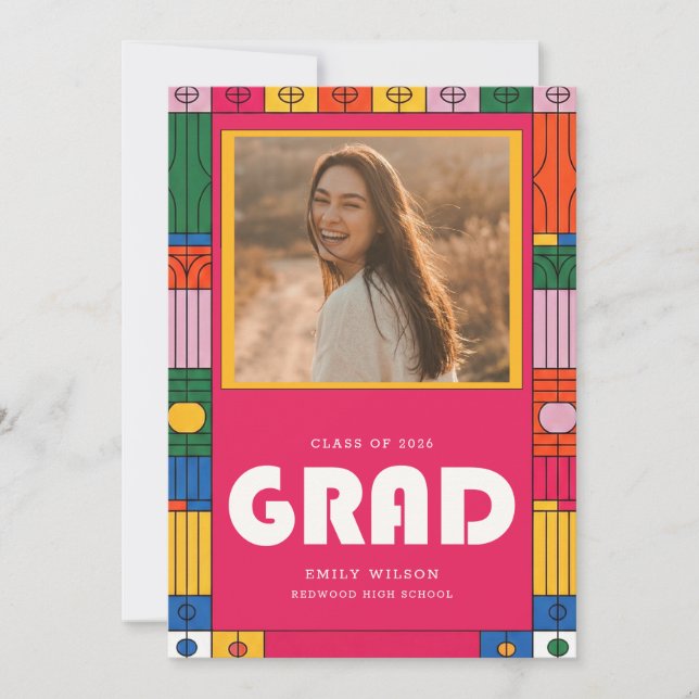 Trendy Retro Modern Grad Photo Graduation Inbjudningar (Framsida)