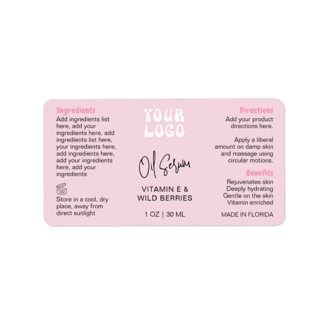 Trendy Retro Pink 1 OZ 30ml Dropper Bottle Adressetikett (Framsidan)