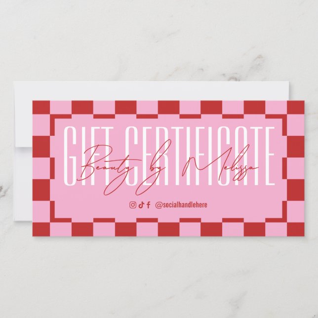 Trendy Retro Pink & Red Spa Salon Gift Certificate (Framsida)