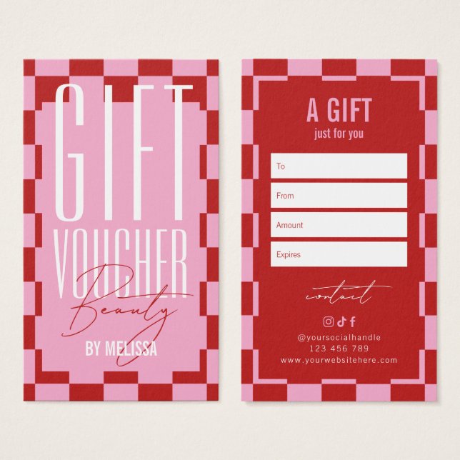 Trendy Retro Pink & Red Spa Salon Gift Voucher Visitkort (Framsida & baksida)