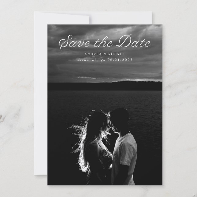 Trendy Ribbon Script Save the Date Card (Framsida)