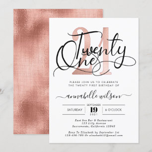 Trendy Rose Gold 21:a födelsedagsfesten Inbjudningar