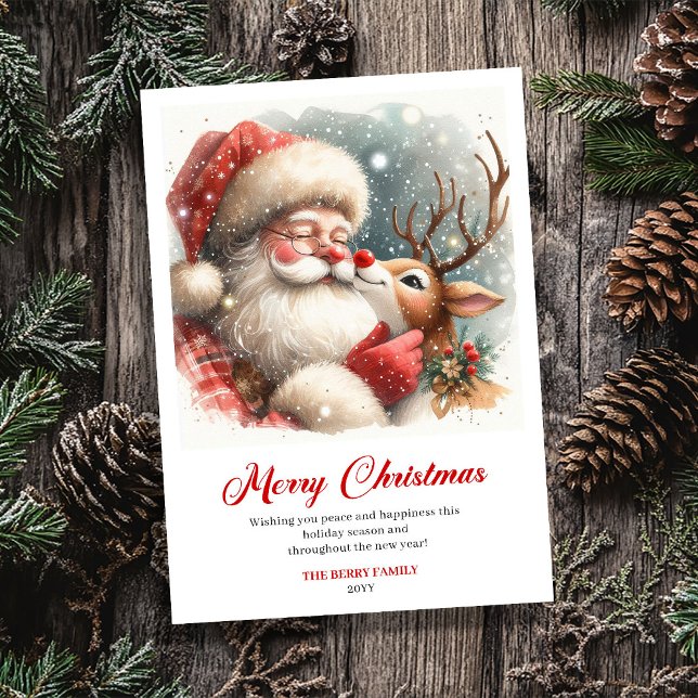 Trendy Rudolph Santa Claus Whimsical Christmas  Julkort (Trendy Rudolph Santa Claus Whimsical Christmas Greeting Card)