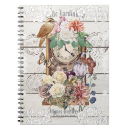 Trendy rustic antique clock French artwork Stamps Anteckningsbok