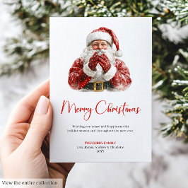 Trendy Santa Claus Modern Christmas Greeting Card Julkort