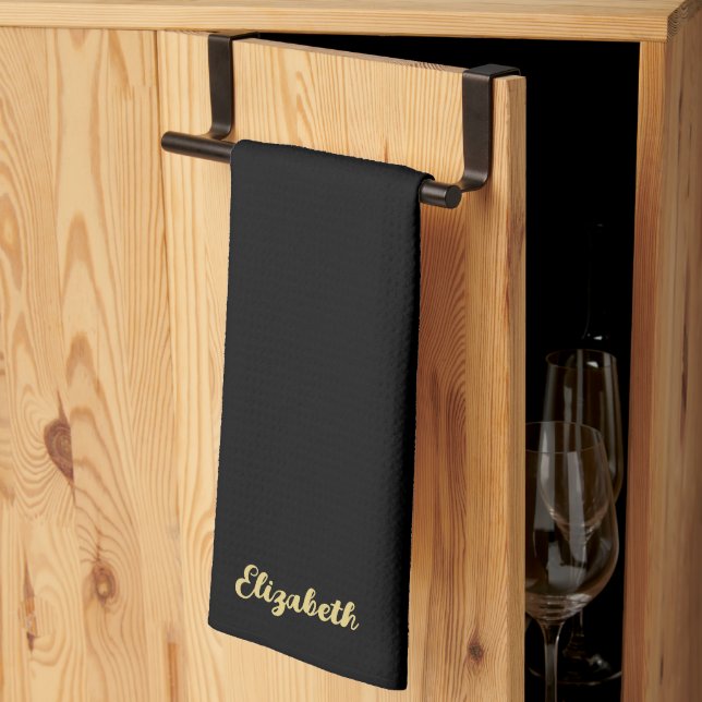 Trendy Script Name Elegant Black And Gold Template Kökshandduk (Thirds Fold)