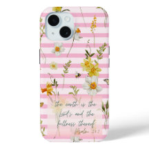 Trendy Scripture Pink Stripe Yellow Daffodils Bees