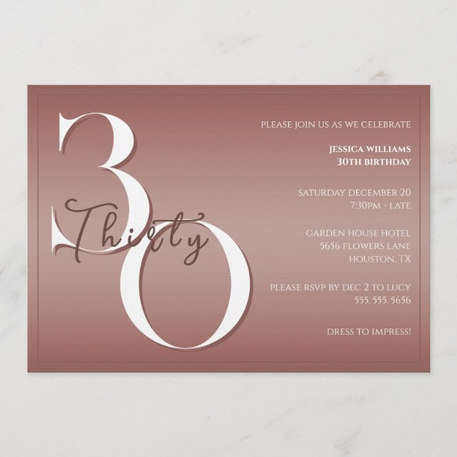 Trendy Shiny Modern 30th Birthday Invitation Inbjudningar (Framsida)