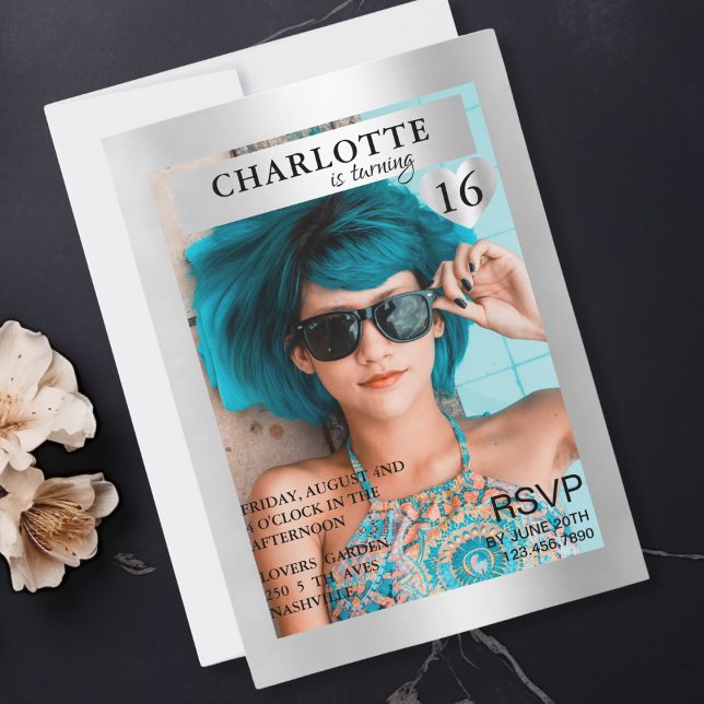 Trendy Silber Magazine Cover-Photo Inspirierte  Inbjudningar (Trendy Silber Magazine Cover-Photo Inspired Invitation)