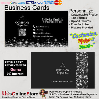 Trendy Stars & Sparkles QR Code Black Networking Visitkort