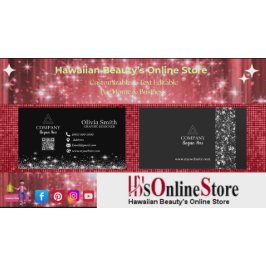Trendy Stars & Sparkles QR Code Black Networking Visitkort