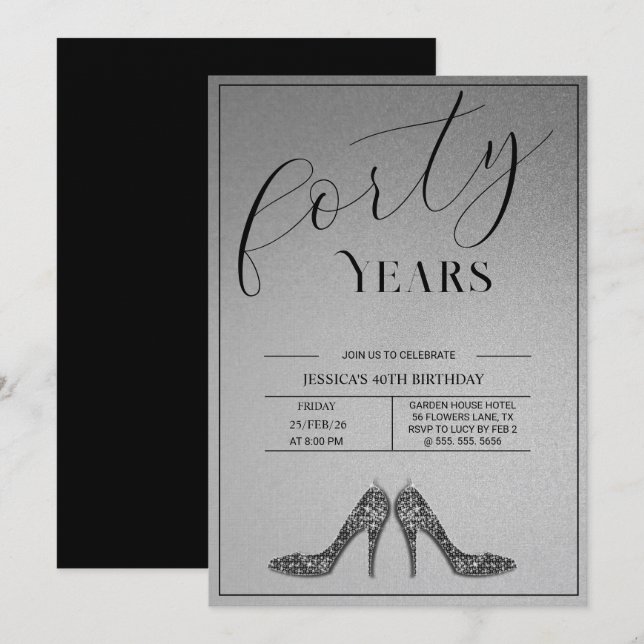 Trendy Stiletto's Modern 40th Birthday Inbjudningar (Fram/baksida)