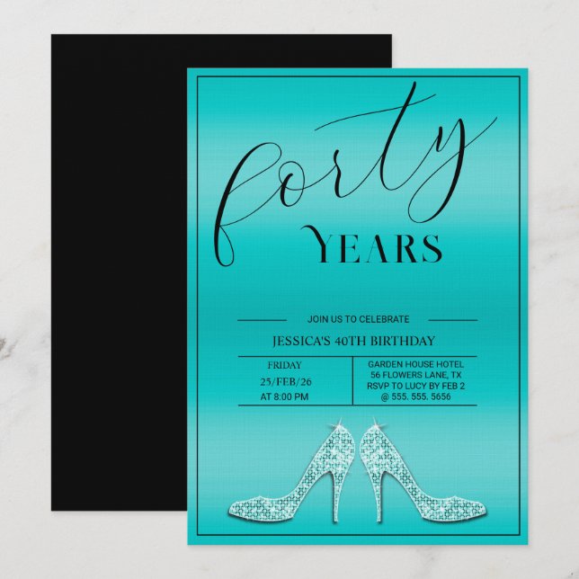 Trendy Stiletto's Modern Feminine 40th Birthday Inbjudningar (Fram/baksida)