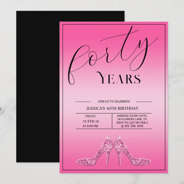 Trendy Stiletto's Modern Feminine 40th Birthday Inbjudningar (Fram/baksida)